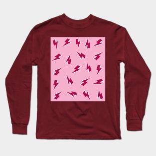 Burgundy and White Lightning Bolts Pattern on Pink Long Sleeve T-Shirt